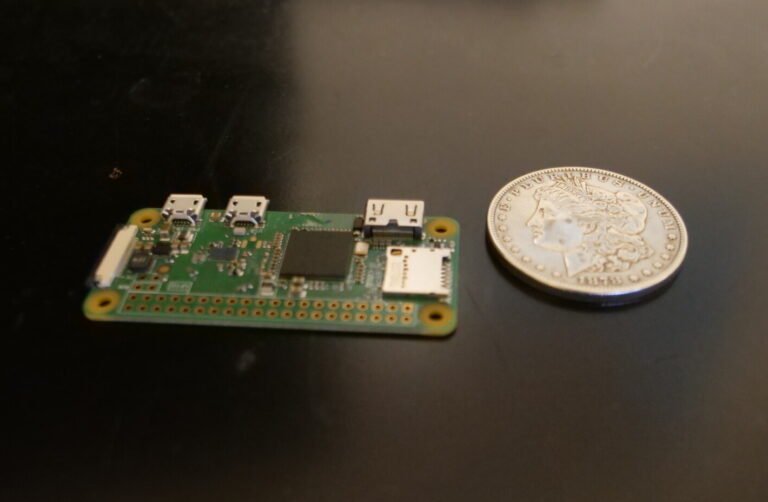 Raspberry Pi Zero W single-board computer with wireless capabilities.