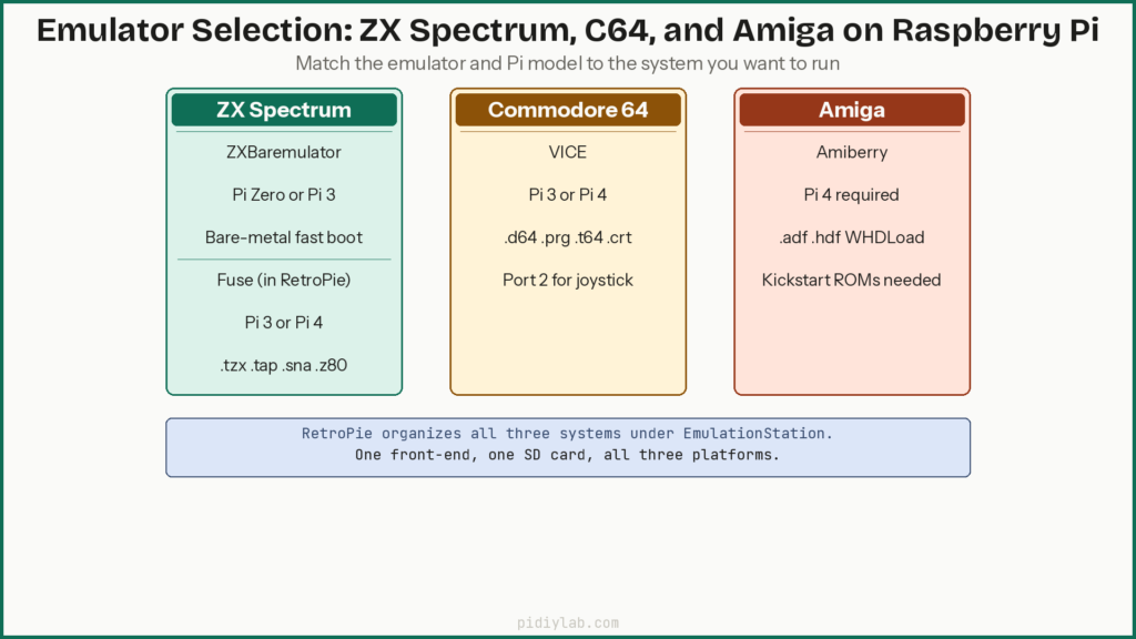 Retro emulation diagram - ZX Spectrum C64 Amiga Raspberry Pi