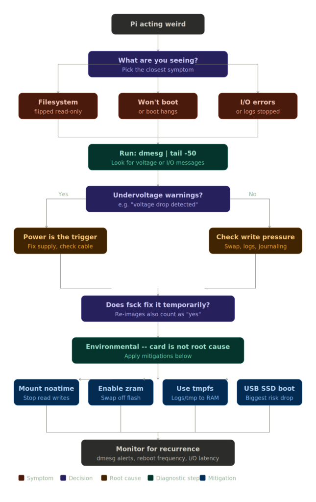Diagnostic flowchart for Preventing SD Card Corruption on Raspberry Pi